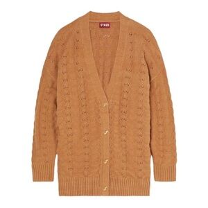 STAUD Blake Pointelle-Knit Cotton-Blend Oversized  Cardigan Sweater Whiskey XS